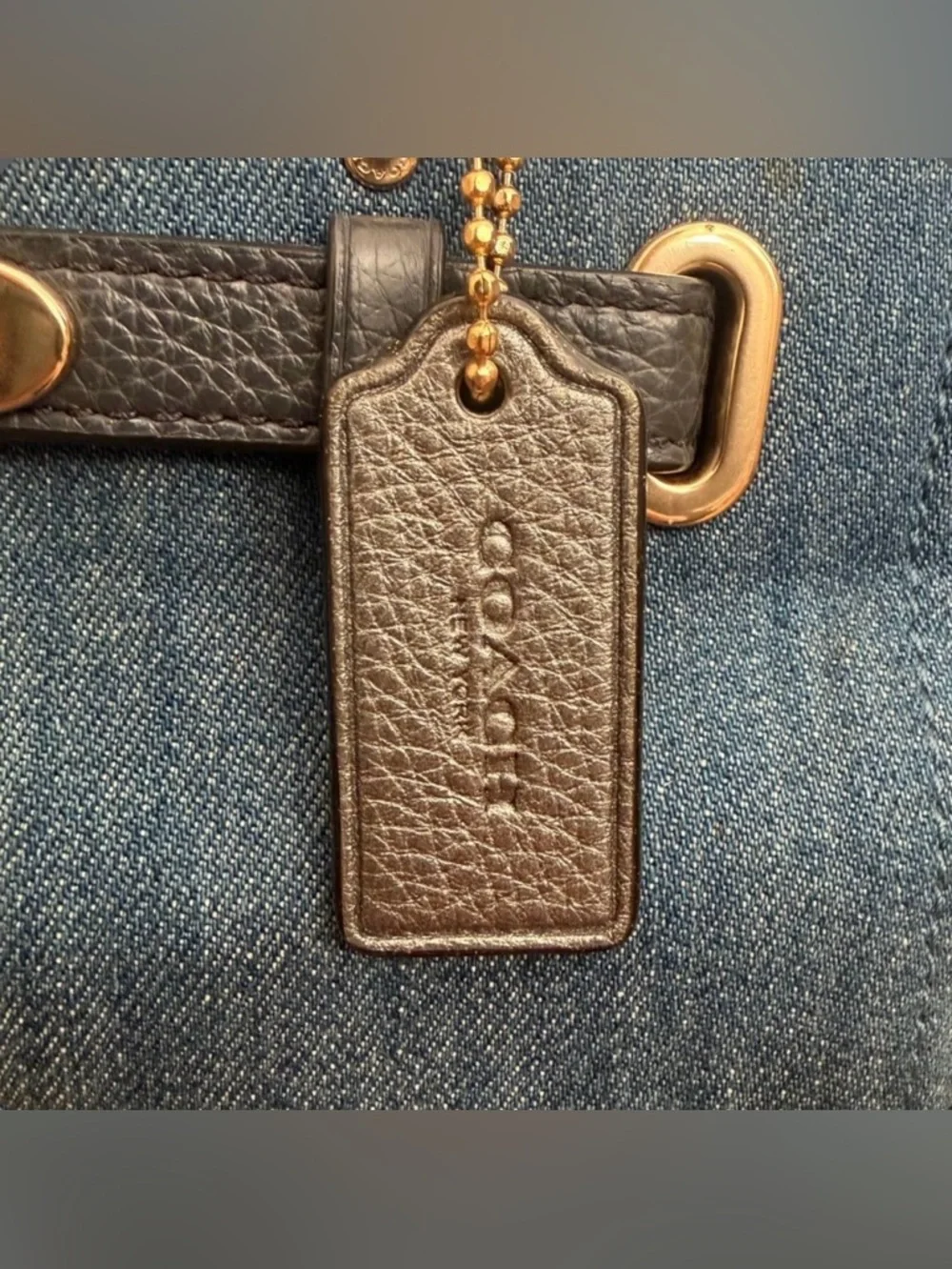 COACH Mini Swagger Denim and Black Pebble Leather Satchel w/Gold Tone Hardware - Picture 4 of 13